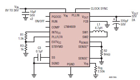 32 volt 2A Switching power supply circuit using LTM4096 IC