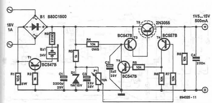 15V variable power supply circuit