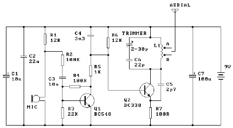9V fm transmitter circuit design using transistors
