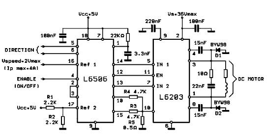 L6203 DC motor controller circuit electronic project
