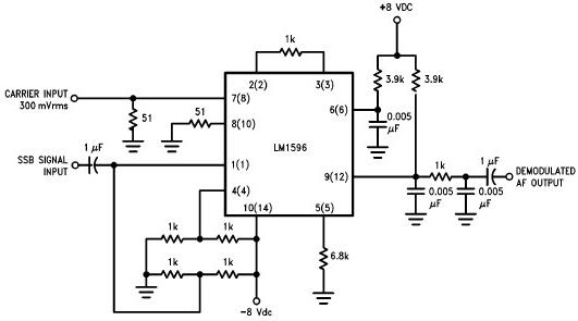 LM1596 single sideband (SSB) suppressed carrier demodulator circuit