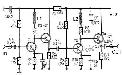 43 dB antenna amplifier circuit diagram